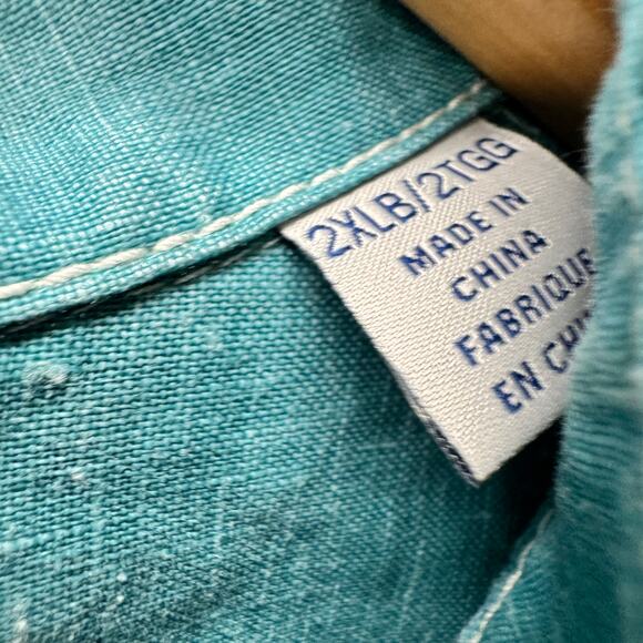 Tommy Bahama Shirt Mens 2XLB Linen Button Up Long Sleeve Teal Blue Coastal - Picture 2 of 7